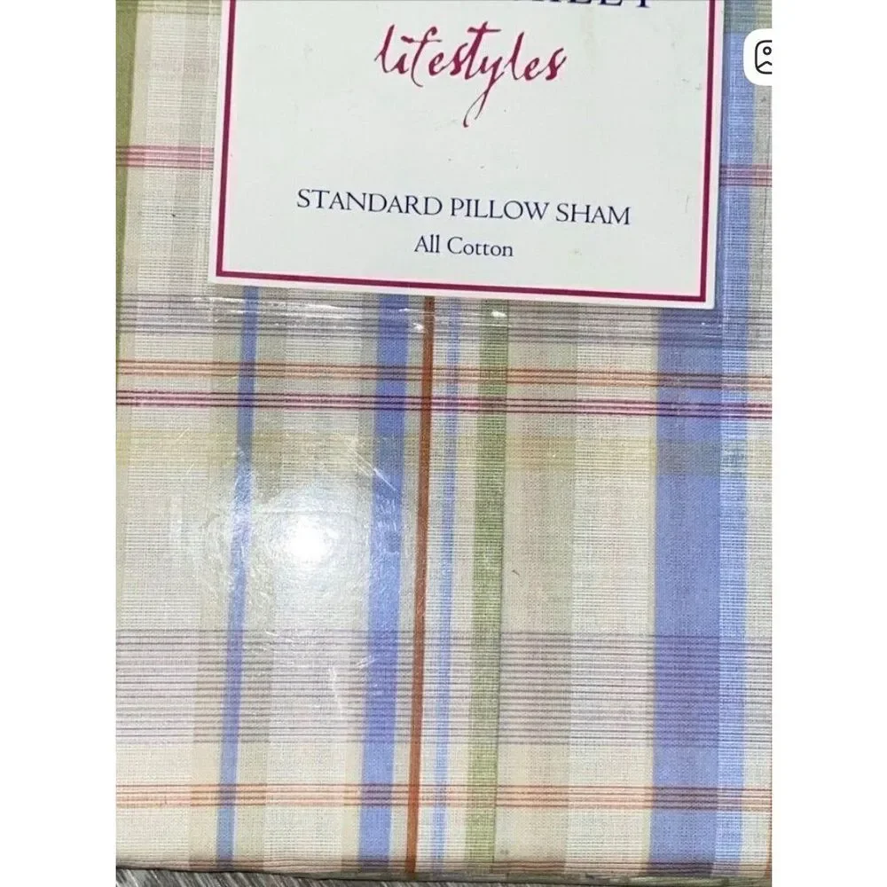 Standard 1 PILLOW SHAM Laura Ashley blue white green PLAID Summer Haven NEW